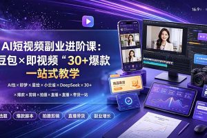 AI短视频副业进阶课:豆包×即梦×星绘×小云雀×DeepSeek×30+爆款×剪辑×拍摄×直播×带货一站式教学