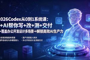 2026Codex从0到1系统课:→AI帮你写+改+测+交付→覆盖办公开发设计多场景→解锁高效AI生产力
